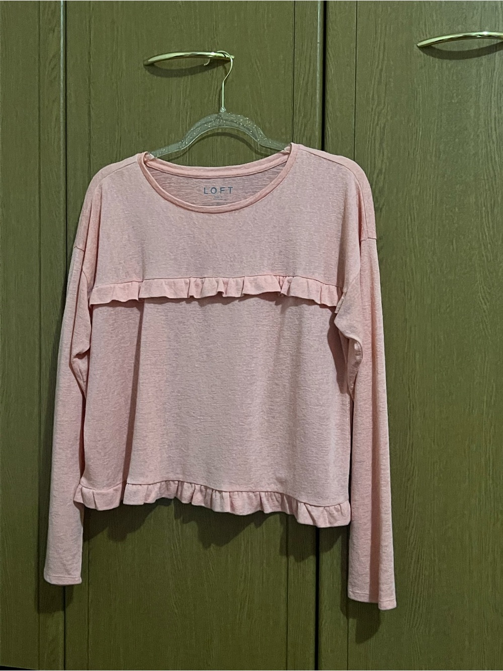 LOFT Peach Ruffle-Trim Long Sleeve Top Size M